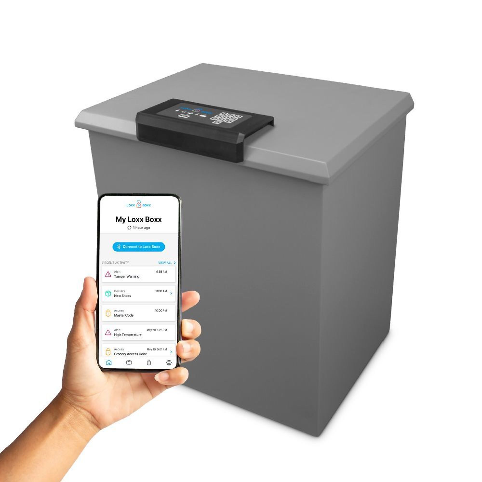 LOXX BOXX LLC, LTE Wi-Fi Smart Package Locker w/ Solar Charger, Height 24.5 in, Width 21.375 in, Color Gray, Model# LB2_MDBOX_GY_LTE_BDL